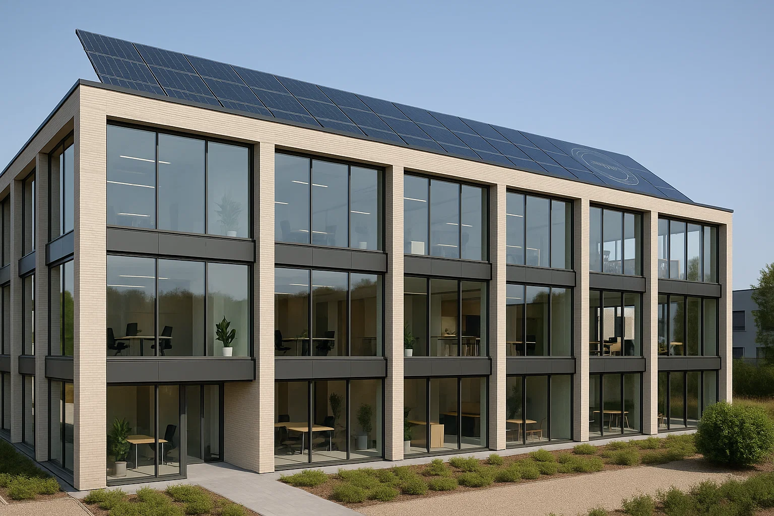 Centre d’affaires moderne et éco-performant avec bureaux privés, espaces partagés haut de gamme et design certifié BREEAM, adapté aux PME belges