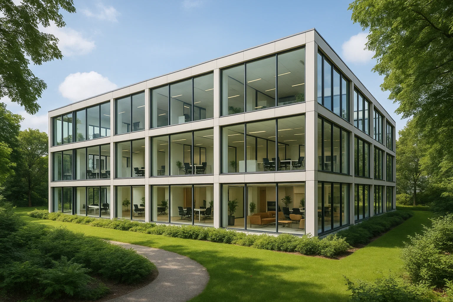 Centre d’affaires moderne à Anvers avec bureaux privés et espaces collaboratifs baignés de lumière naturelle.
