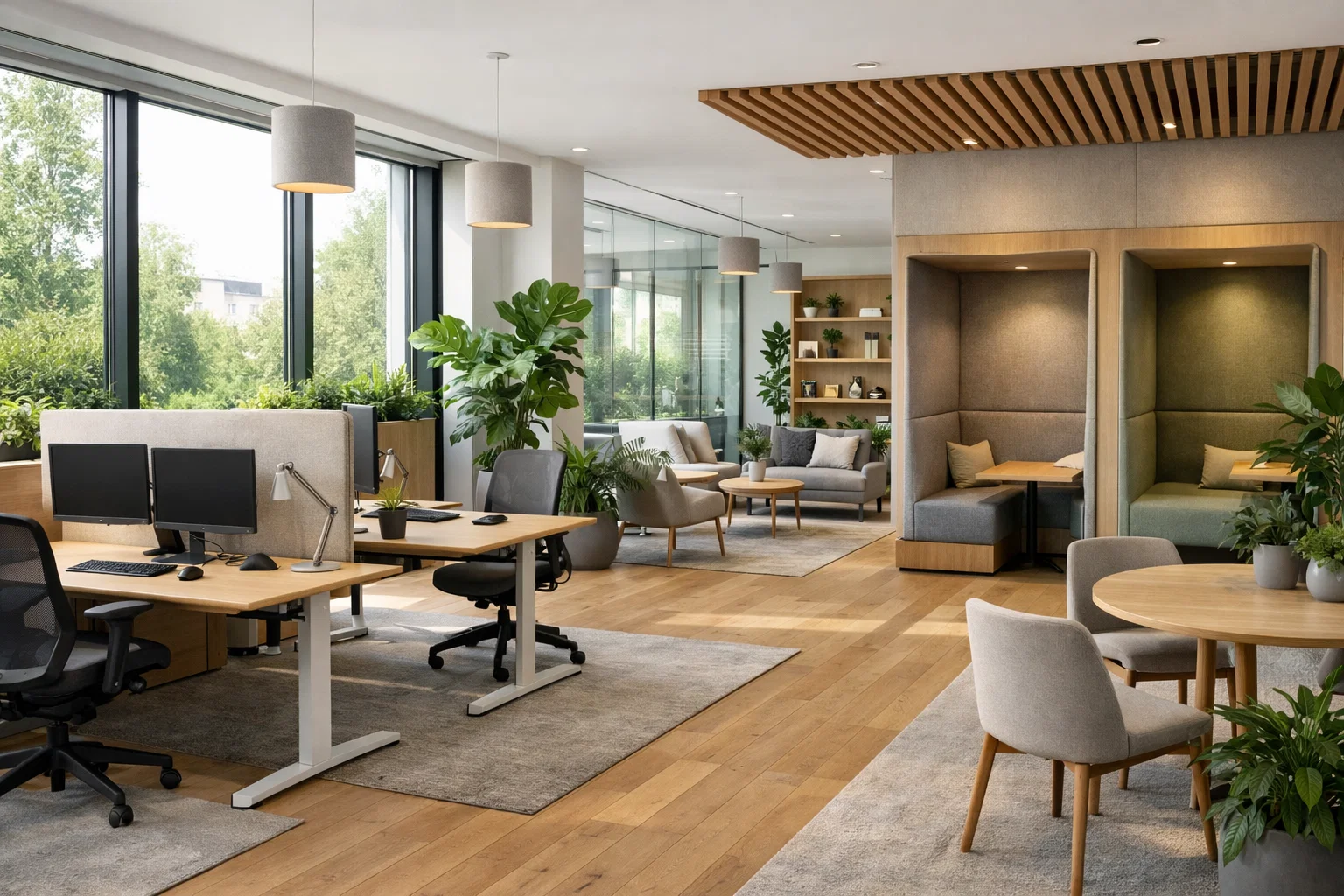Bureau moderne en Belgique avec zones calmes et mobilier ergonomique